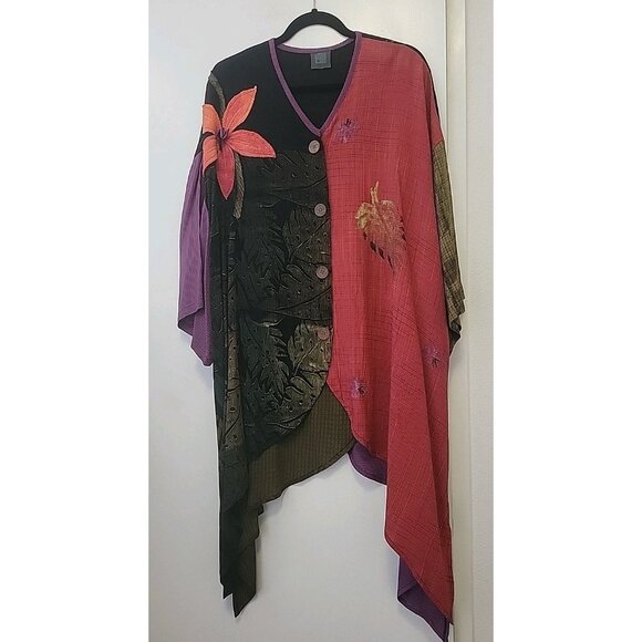 JG's MAD LAB Art to Wear Button-front Tunic Jacket Appliqué Flower 3X Multicolor - Picture 1 of 15